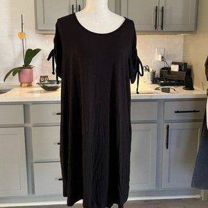 Terra & Sky Black Midi Dress Ruched Sleeves Size 0X / 14W